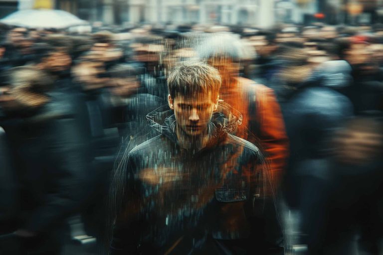 Social Anxiety Portrayed As A Person in Crowd